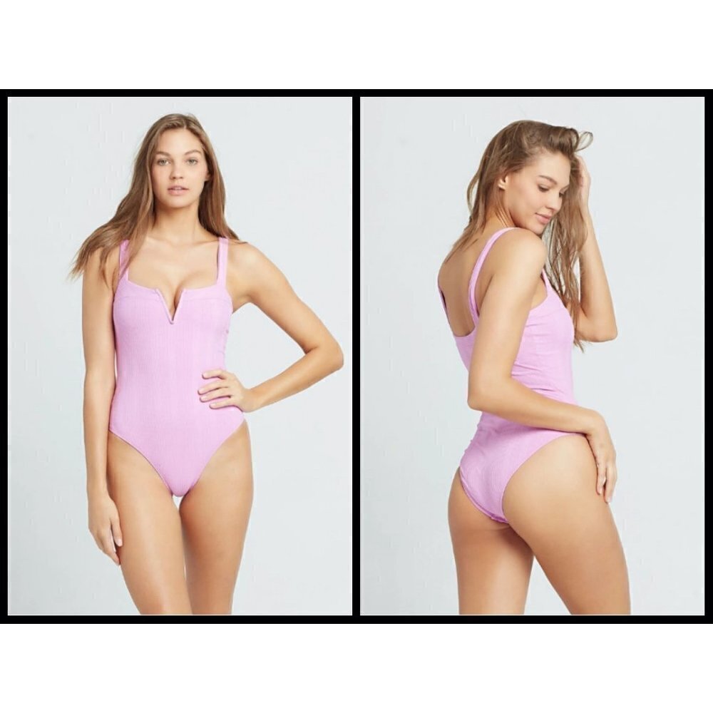 💕L*SPACE💕 Cha Cha Pointelle Ribbed One Piece Swimsuit Rosebud Pink 12 XL NWOT